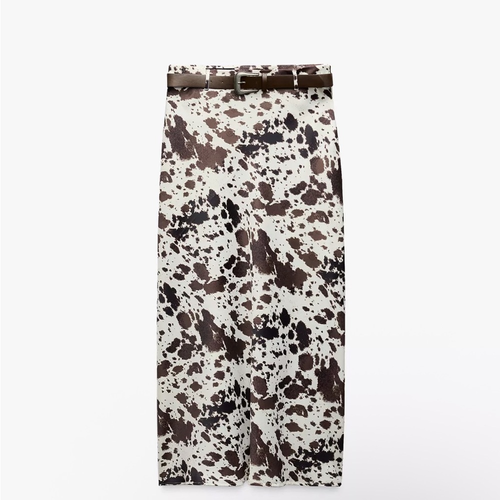Zara Cowhide Print Satin Maxi Skirt